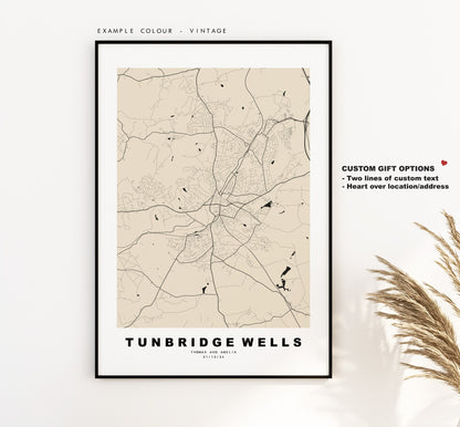 Tunbridge Wells Map Print - Minimalist City Map Poster - Map Art - UK - Tunbridge Wells Print - Poster - Different Colours Available