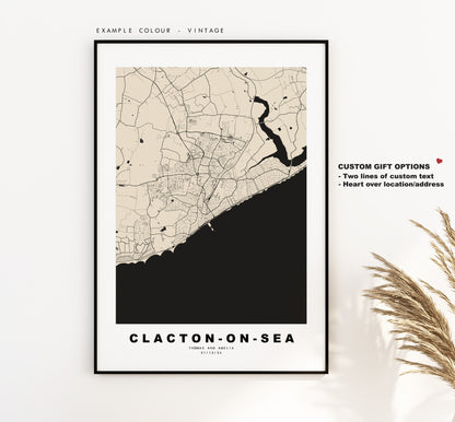 Clacton Map Print - Minimalist City Map Poster - Map Wall Art - UK - Clacton On Sea Print - Clacton Poster - Different Colours Available