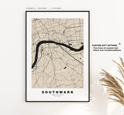 Southwark Map Print - Minimalist City Map Poster - Map Art - UK - Southwark Print - Southwark, London - Different Colours Available