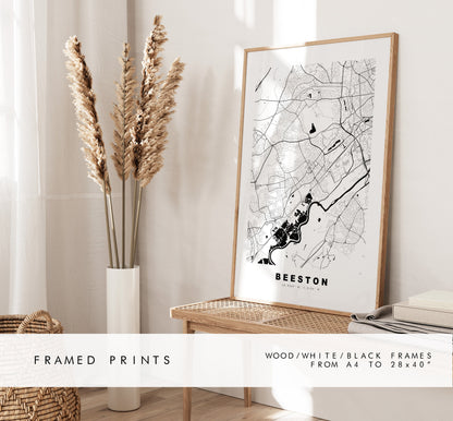 Beeston Map Print - Minimalist City Map Poster - Map Art - UK - Beeston Print - Beeston Poster - Different Colours Available