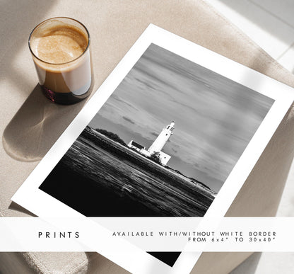 Hurst Point Lighthouse Photography Print - Hampshire Photography Prints -  Frame and Canvas Options - Portrait  - UK - Black and White