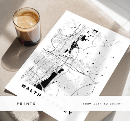 Waltham Abbey Map Print - Minimalist City Map Poster - Map Art - UK - Waltham Abbey Print - Essex - Different Colours Available