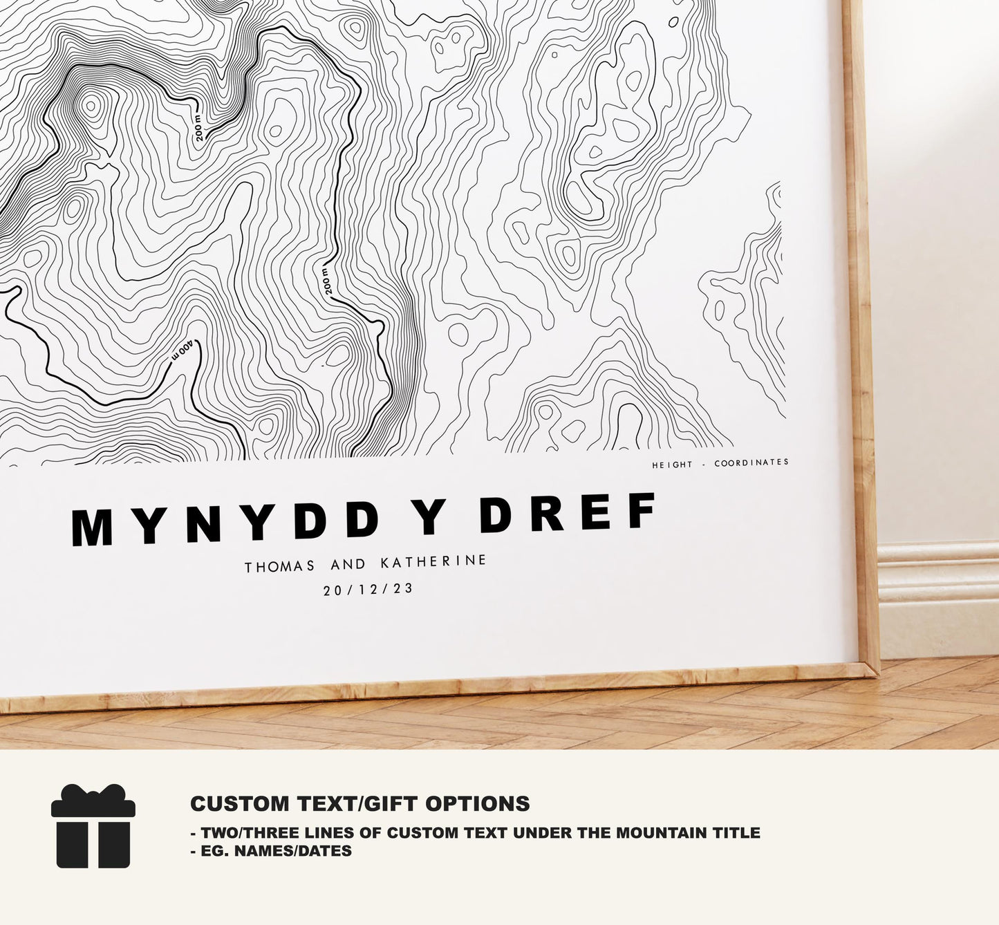 Mynydd y Dref Map Print (Conwy Mountain) - Contour Map - Conwy Mountain - Wales - Topographic Map - Print - - Wall Art - Carneddau Range