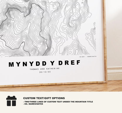 Mynydd y Dref Map Print (Conwy Mountain) - Contour Map - Conwy Mountain - Wales - Topographic Map - Print - - Wall Art - Carneddau Range