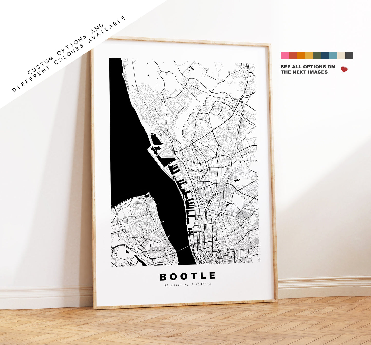 Bootle Map Print - Minimalist City Map Poster - Map Art - UK - Bootle Print - Bootle Poster - Different Colours Available