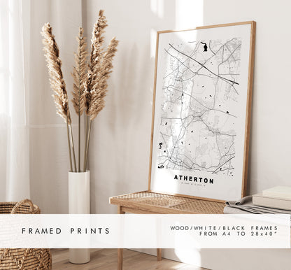 Atherton Map Print - Minimalist City Map Poster - Map Art - UK - Atherton Print - Atherton Poster - Different Colours Available