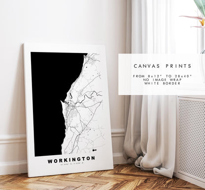 Workington Map Print - Minimalist City Map Poster - Map Art - UK - Workington Print - Workington, Cumbria - Different Colours Available