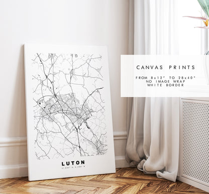 Luton Map Print - Minimalist City Map Poster - Map Wall Art - UK - Luton Print - Luton Poster - Different Colours Available