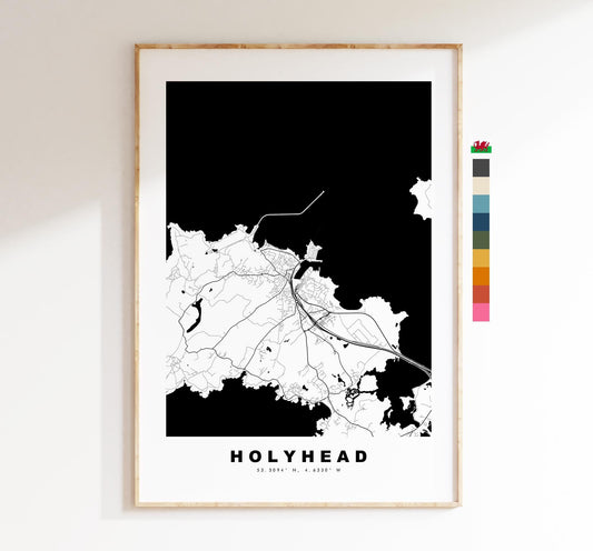 Holyhead Map Print - Minimalist City Map Poster - Map Art - Wales - UK - Holyhead Print - Holyhead Poster - Different Colours Available