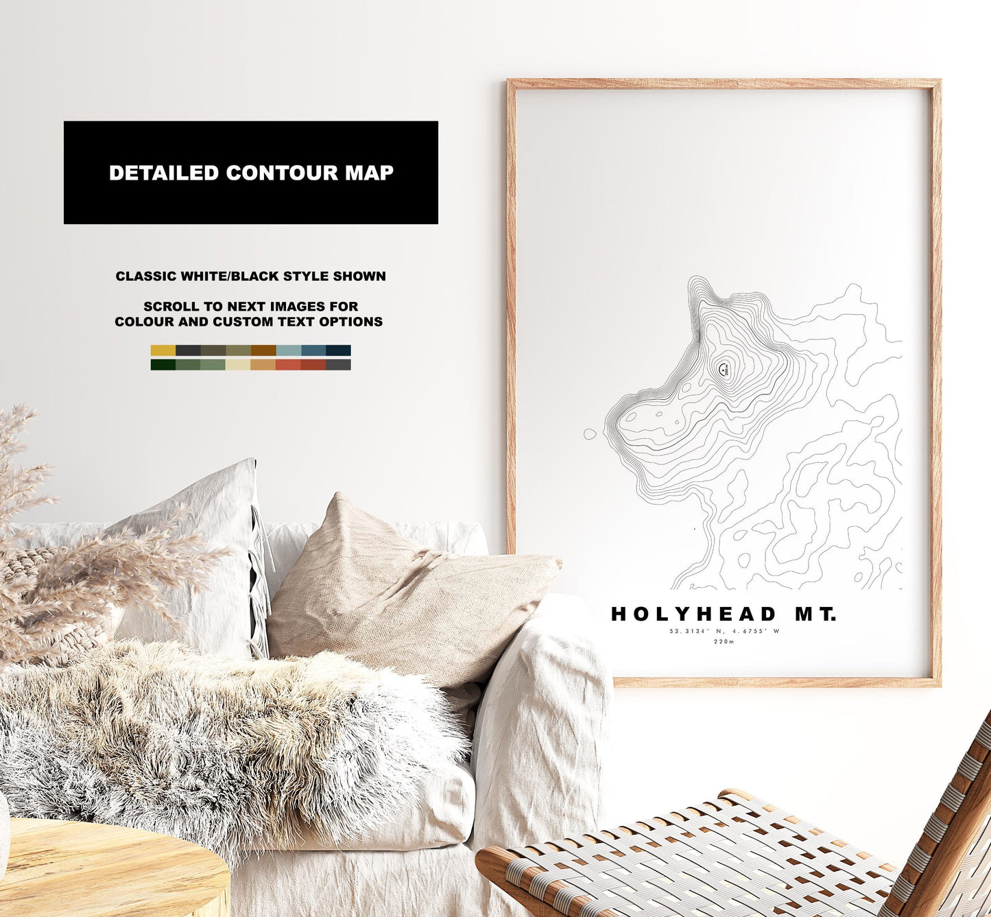 Holyhead Mountain Print - Contour Map - Anglesey - Wales - Topographic Map - Print - Wall Art - Mynydd Twr - Contour Map - Topography