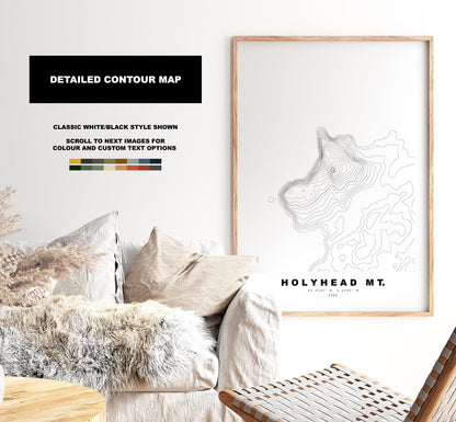 Holyhead Mountain Print - Contour Map - Anglesey - Wales - Topographic Map - Print - Wall Art - Mynydd Twr - Contour Map - Topography