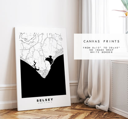 Selsey Map Print - Minimalist City Map Poster - Map Art - UK - Selsey Print - Selsey Poster - Different Colours Available