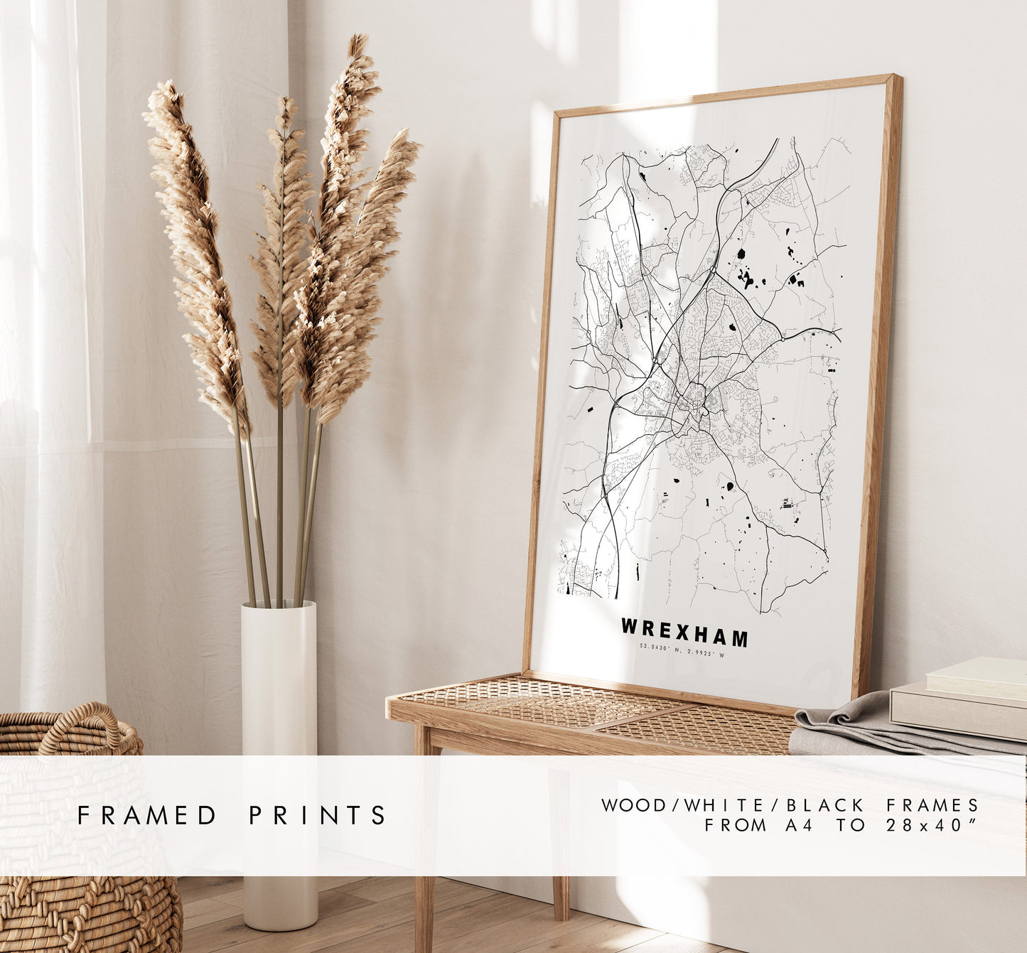 Wrexham Map Print - Minimalist City Map Poster - Map Art - Wales - UK - Wrexham Print - Wrexham Poster - Different Colours Available