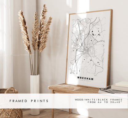 Wrexham Map Print - Minimalist City Map Poster - Map Art - Wales - UK - Wrexham Print - Wrexham Poster - Different Colours Available