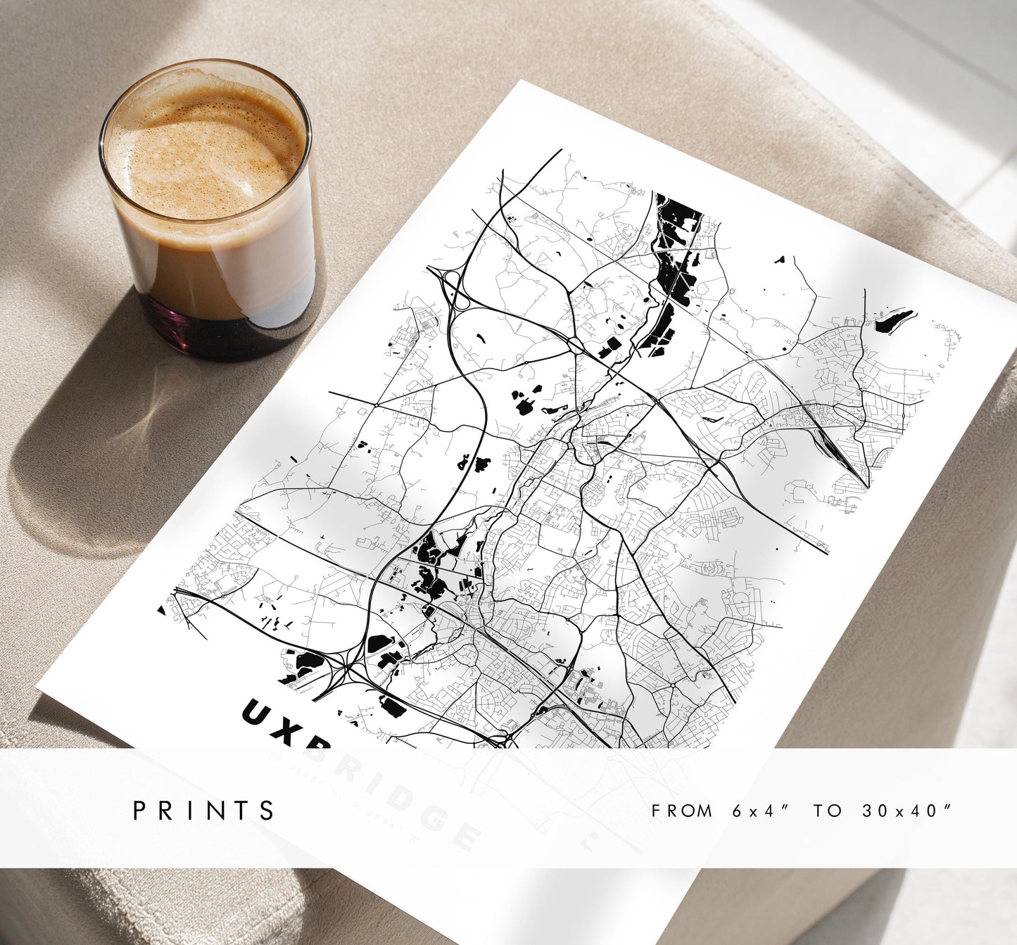 Uxbridge Map Print - Minimalist City Map Poster - Map Art - UK - Uxbridge Print - Uxbridge, London - Different Colours Available
