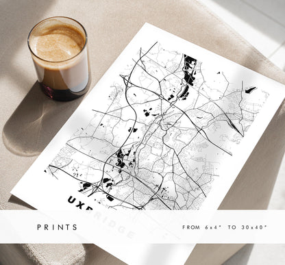 Uxbridge Map Print - Minimalist City Map Poster - Map Art - UK - Uxbridge Print - Uxbridge, London - Different Colours Available