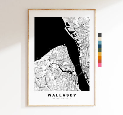 Wallasey Map Print - Minimalist City Map Poster - Map Art - UK - Wallasey Print - Wallasey Poster - Different Colours Available