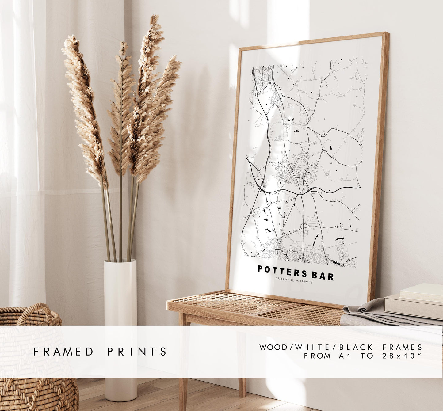 Potters Bar Map Print - Minimalist City Map Poster - Map Art - UK - Potters Bar Print - Hertfordshire - Different Colours Available