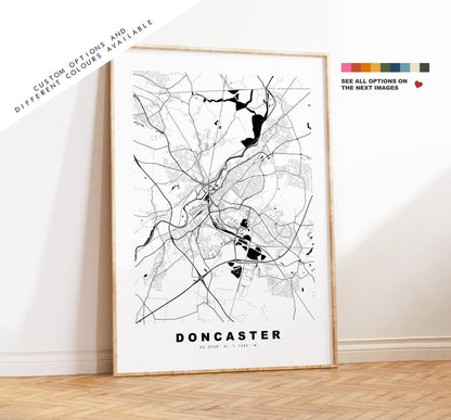 Doncaster Map Print - Minimalist City Map Poster - Map Wall Art - UK - Doncaster Print - Doncaster Poster - Different Colours Available