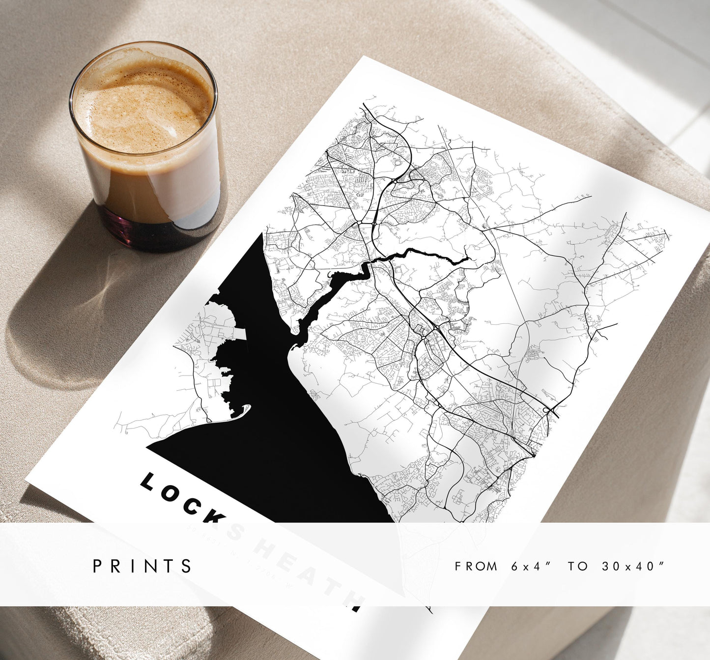 Locks Heath Map Print - Minimalist City Map Poster - Map Art - UK - Locks Heath Print - Locks Heath, Hampshire - Different Colours Available
