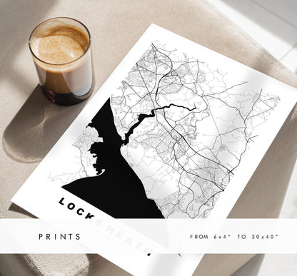 Locks Heath Map Print - Minimalist City Map Poster - Map Art - UK - Locks Heath Print - Locks Heath, Hampshire - Different Colours Available