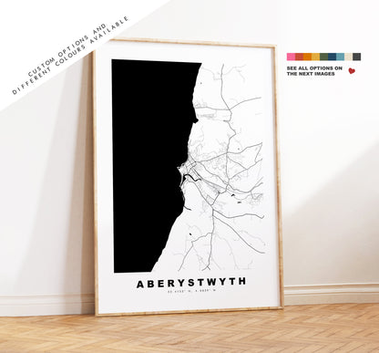 Aberystwyth Map Print - Minimalist City Map Poster - Map Art - Wales - UK - Aberystwyth Print - Aberystwyth Poster - Different Colours Available