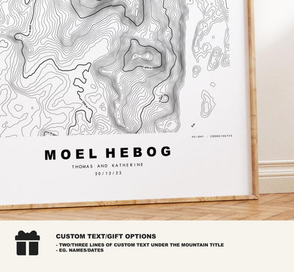 Moel Hebog Print - Contour Map - Snowdonia - Wales - Topographic Map - Print - Poster - Wall Art - Moel Hebog Poster - Bare Hill of the Hawk