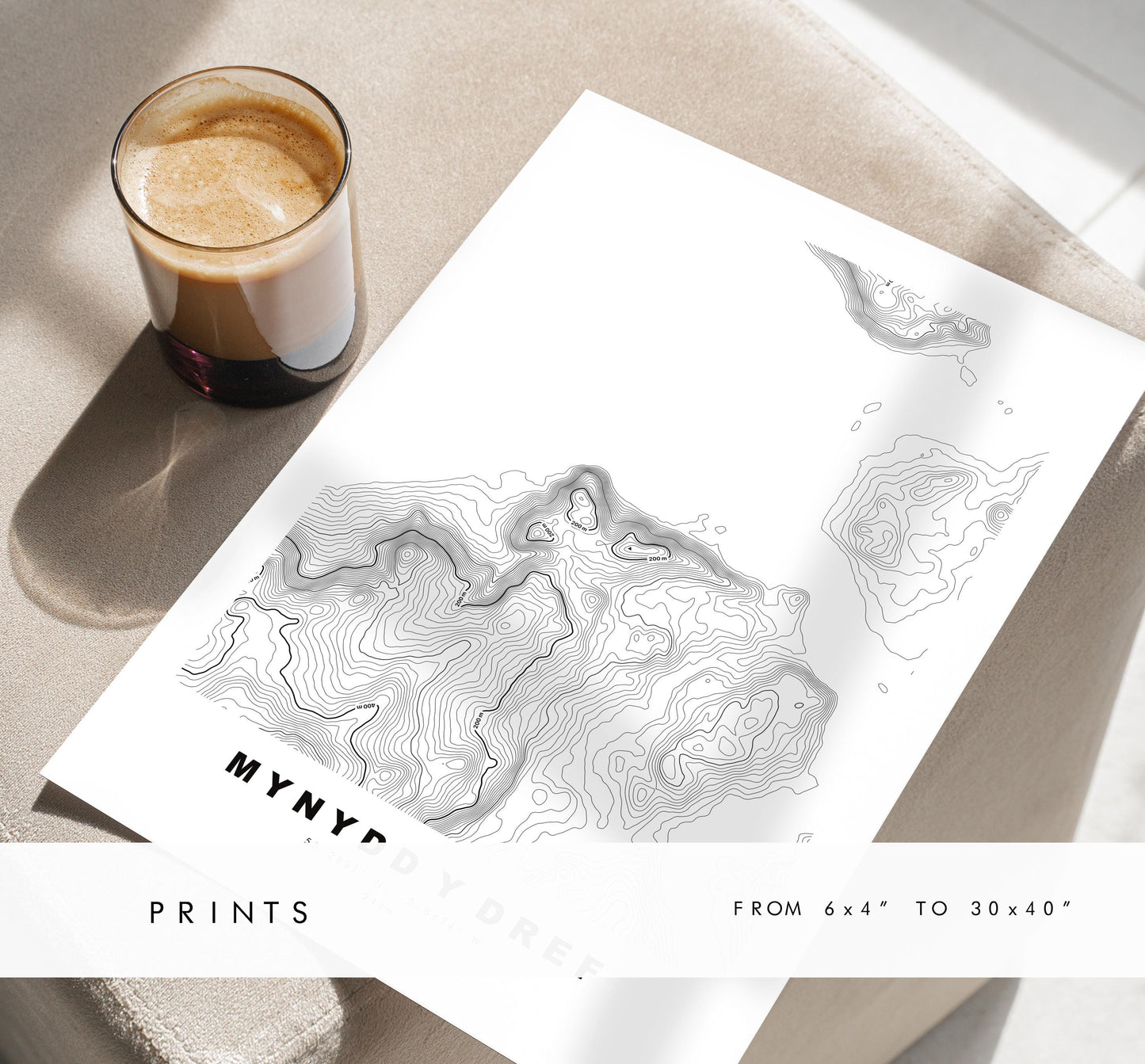 Mynydd y Dref Map Print (Conwy Mountain) - Contour Map - Conwy Mountain - Wales - Topographic Map - Print - - Wall Art - Carneddau Range
