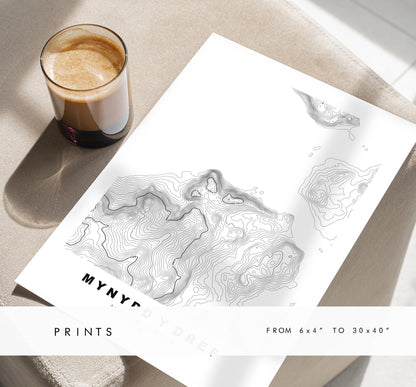 Mynydd y Dref Map Print (Conwy Mountain) - Contour Map - Conwy Mountain - Wales - Topographic Map - Print - - Wall Art - Carneddau Range