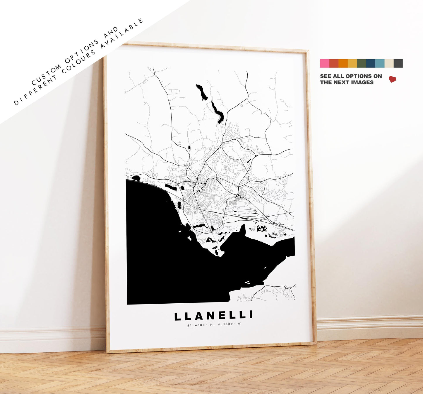 Llanelli Map Print - Minimalist City Map Poster - Map Art - Wales - UK - Llanelli Print - Llanelli Poster - Different Colours Available