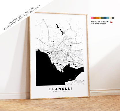 Llanelli Map Print - Minimalist City Map Poster - Map Art - Wales - UK - Llanelli Print - Llanelli Poster - Different Colours Available