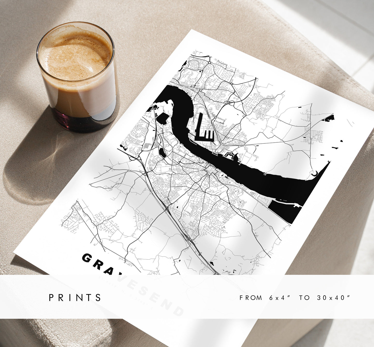 Gravesend Map Print - Minimalist City Map Poster - Map Art - UK - Gravesend Print - Gravesend Poster - Different Colours Available