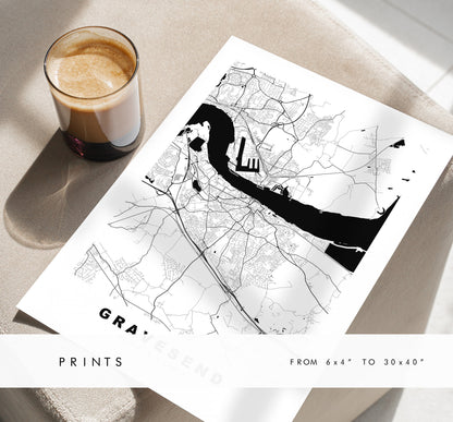Gravesend Map Print - Minimalist City Map Poster - Map Art - UK - Gravesend Print - Gravesend Poster - Different Colours Available