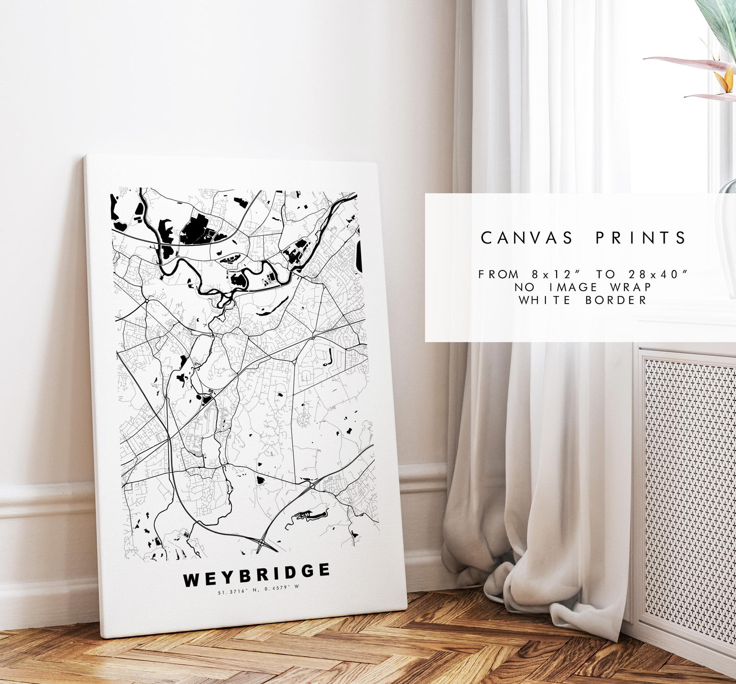 Weybridge Map Print - Minimalist City Map Poster - Map Art - UK - Weybridge Print - Weybridge, Surrey - Different Colours Available