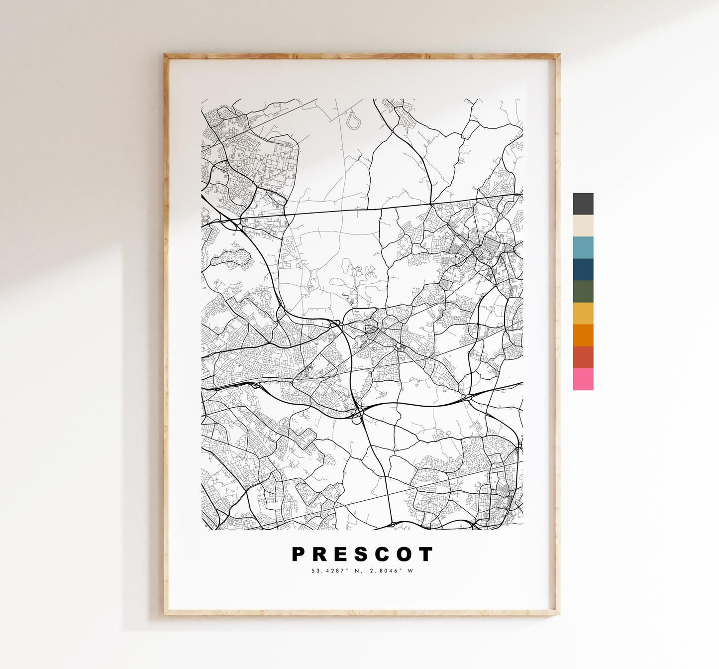 Prescot Map Print - Minimalist City Map Poster - Map Art - UK - Prescot Print - Prescot, Merseyside - Different Colours Available
