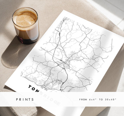 Tonbridge Map Print - Minimalist City Map Poster - Map Art - UK - Tonbridge Print - Tonbridge, Kent - Different Colours Available