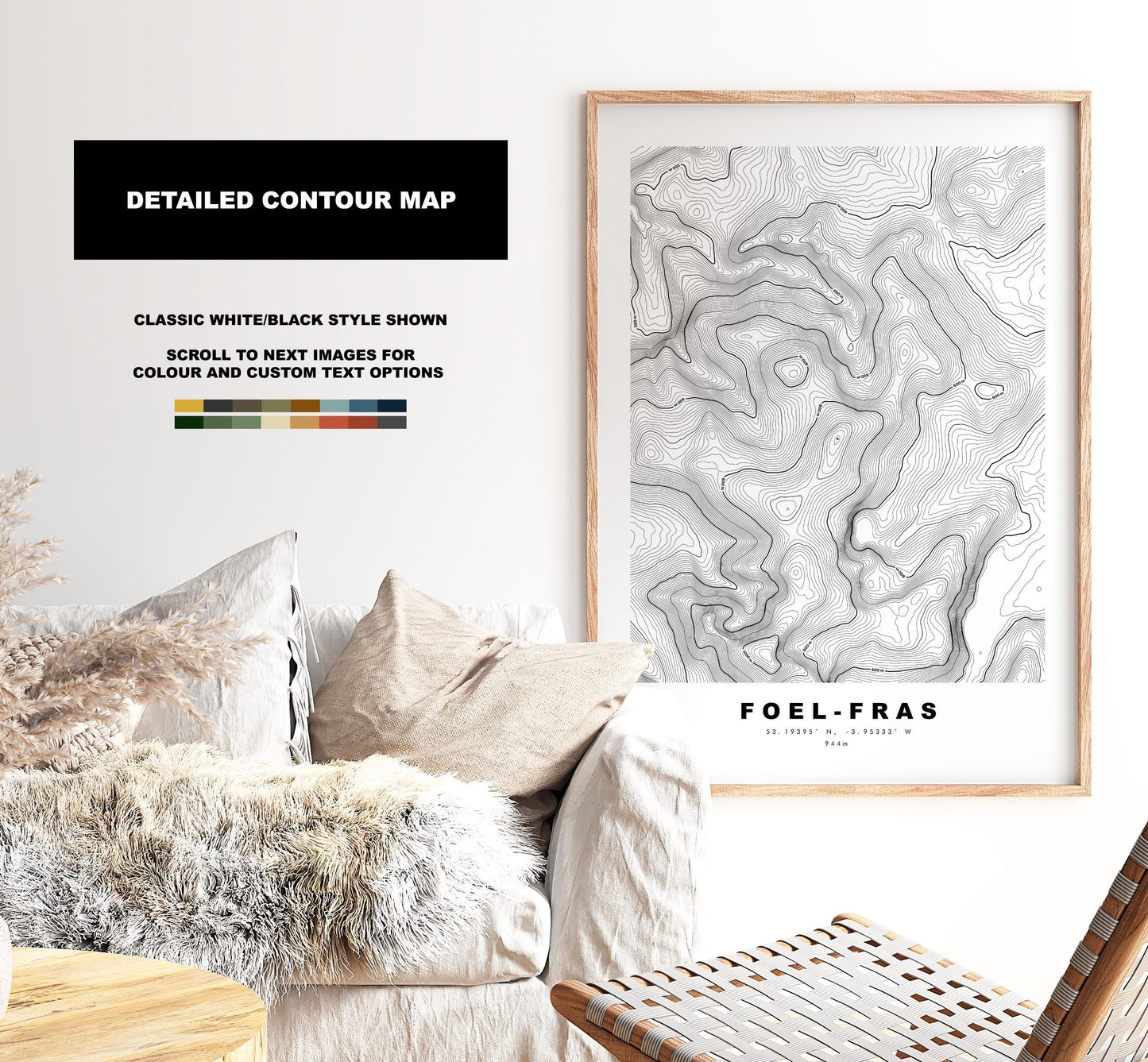 Foel-Fras Print - Contour Map - Snowdonia - Wales - Topographic Map - Print - Poster - Wall Art - Foel-Fras Poster - Carneddau Range