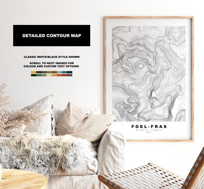 Foel-Fras Print - Contour Map - Snowdonia - Wales - Topographic Map - Print - Poster - Wall Art - Foel-Fras Poster - Carneddau Range