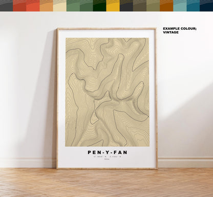 Pen-y-Fan Print - Contour Map - Pen-y-Fan Brecon Beacons - Wales - Topographic Map - Wall Art - Welsh Three Peak Challenge - Topography