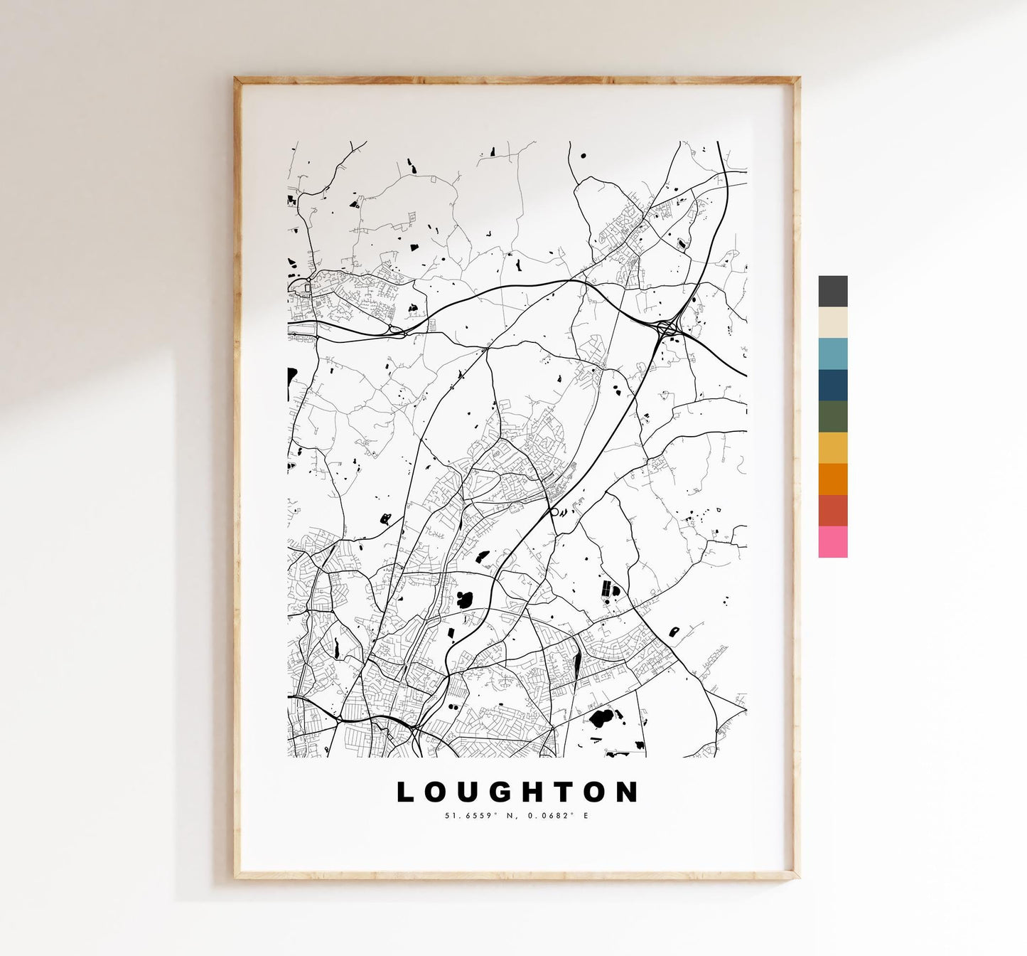 Loughton Map Print - Minimalist City Map Poster - Map Art - UK - Loughton Print - Loughton, Essex - Different Colours Available