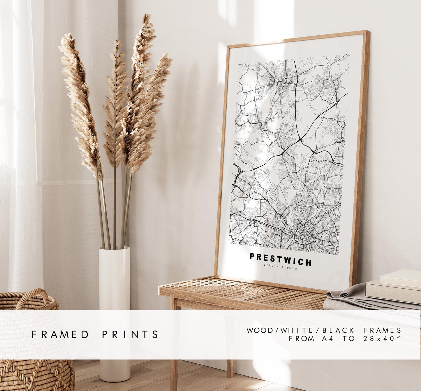 Prestwich Map Print - Minimalist City Map Poster - Map Art - UK - Prestwich Print - Prestwich, Manchester - Different Colours Available
