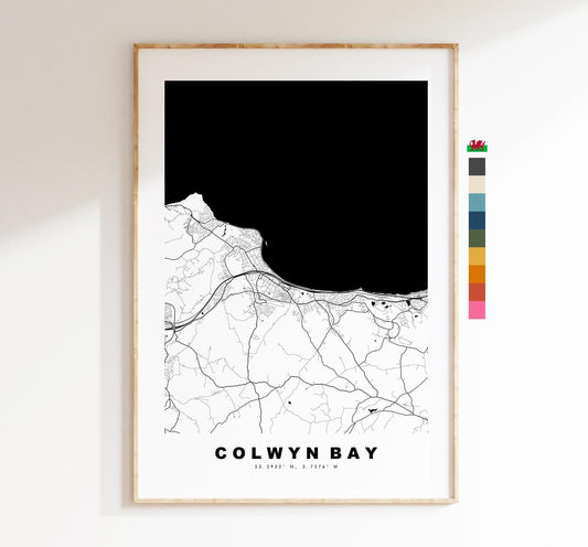 Colwyn Bay Map Print - Minimalist City Map Poster - Map Art - Wales - UK - Colwyn Bay Print - Colwyn Bay Poster - Different Colours Available