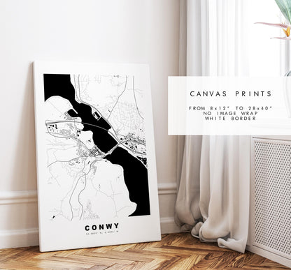 Conwy Map Print - Minimalist City Map Poster - Map Art - Wales - UK - Conwy Print - Conwy Poster - Different Colours Available