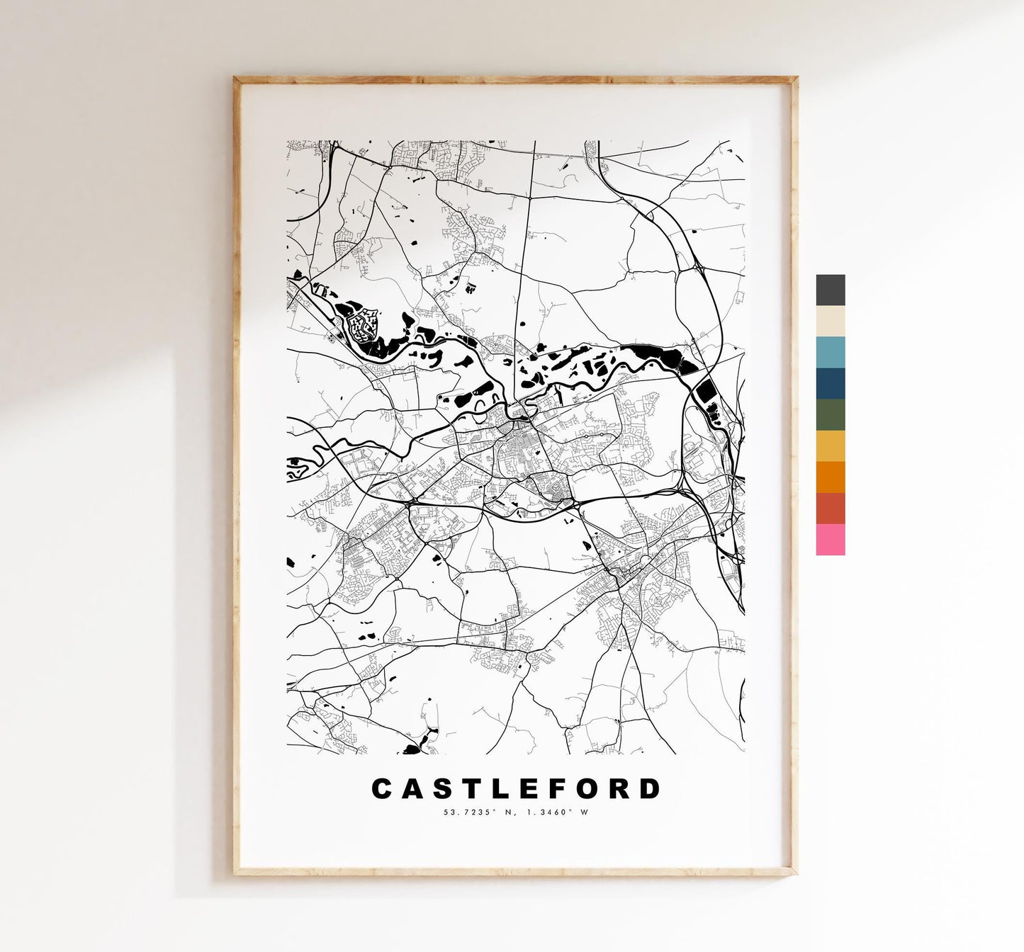 Castleford Map Print - Minimalist City Map Poster - Map Art - UK - Castleford Print - West Yorkshire - Different Colours Available