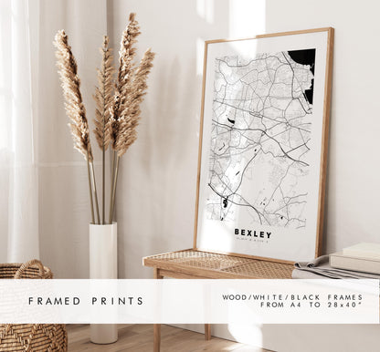 Bexley Map Print - Minimalist City Map Poster - Map Art - UK - Bexley Print - Bexley, London - Different Colours Available