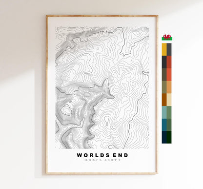 World's End Print - Contour Map - Eglwyseg - Wales - Topographic Map - Print - Poster - Wall Art - Eglwyseg Valley - Map - Pen Draw'r Byd