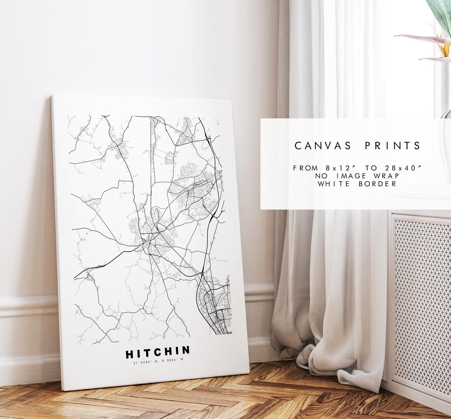 Hitchin Map Print - Minimalist City Map Poster - Map Art - UK - Hitchin Print - Hitchin, Hertfordshire - Different Colours Available