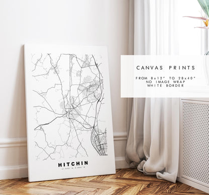 Hitchin Map Print - Minimalist City Map Poster - Map Art - UK - Hitchin Print - Hitchin, Hertfordshire - Different Colours Available