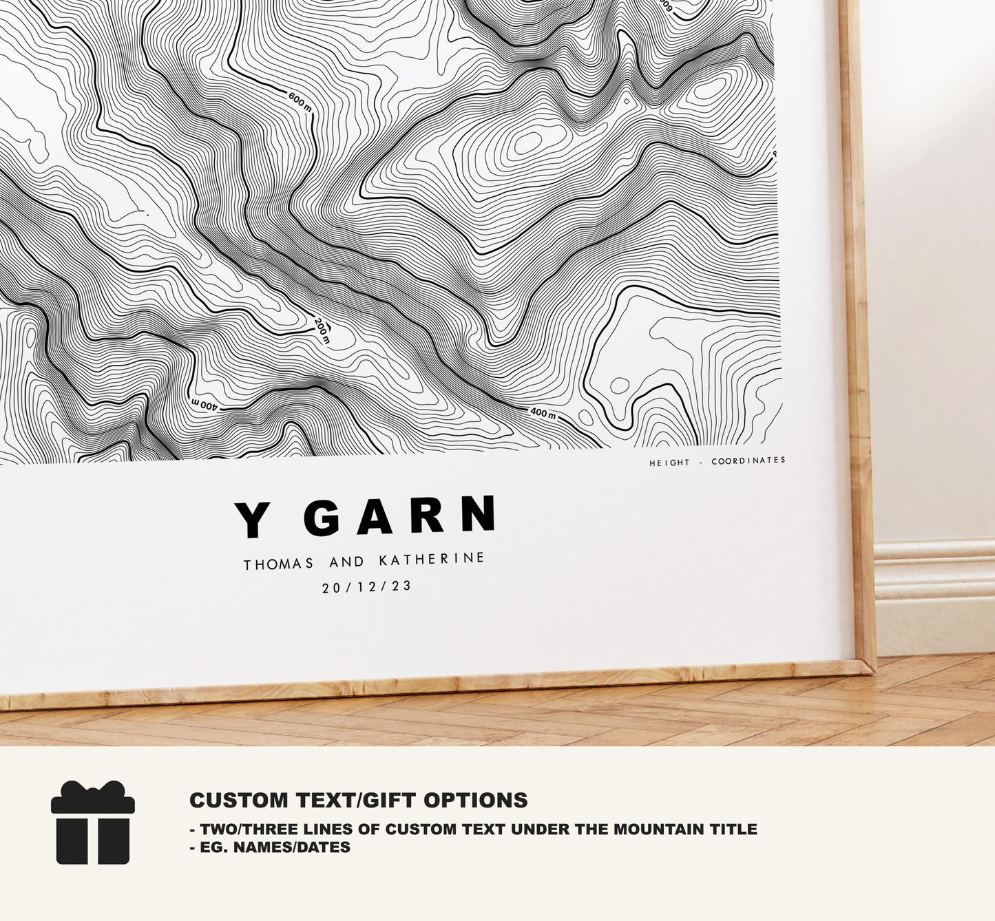 Y Garn Print - Contour Map - Snowdonia - Wales - Topographic Map - Print - Poster - Wall Art - Y Garn Poster - Relief Map - Topography
