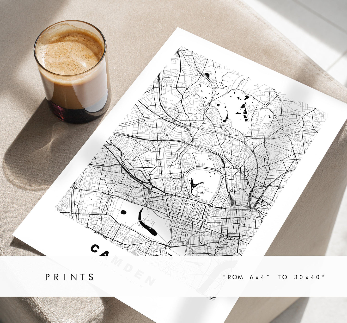 Camden Map Print - Minimalist City Map Poster - Map Art - UK - Camden Print - Camden, London - Different Colours Available